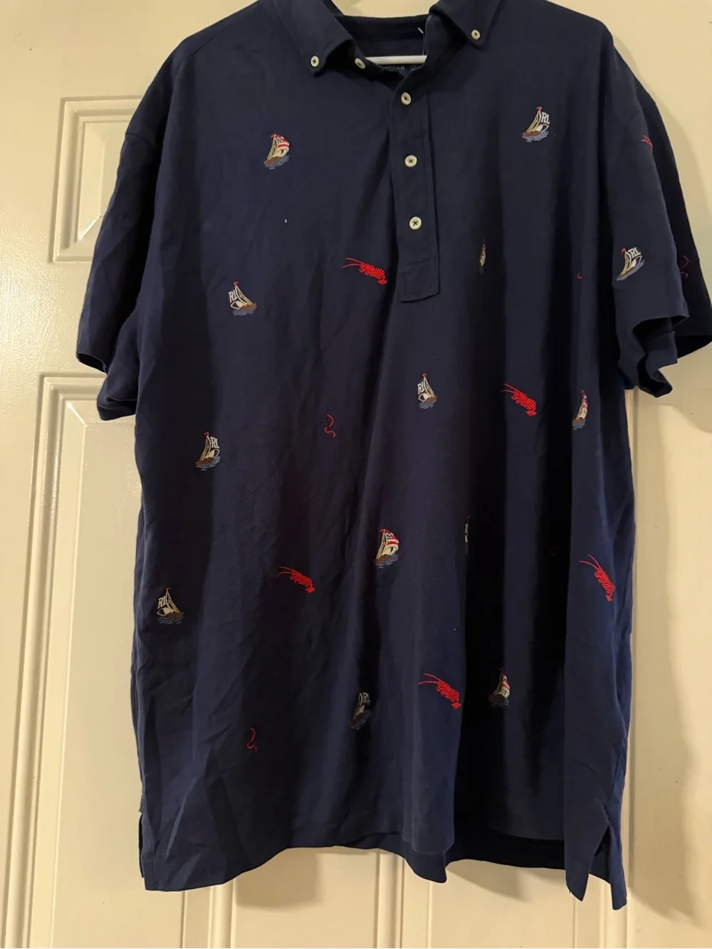 Ralph Lauren Navy Knit Oxford Polo with Contrast Buttons